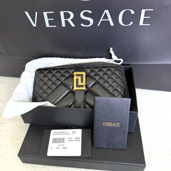 VERSACE QUILTED BLACK LEATHER ZIP AROUND LONG WALLET, 1007135 - Picture 4 of 15